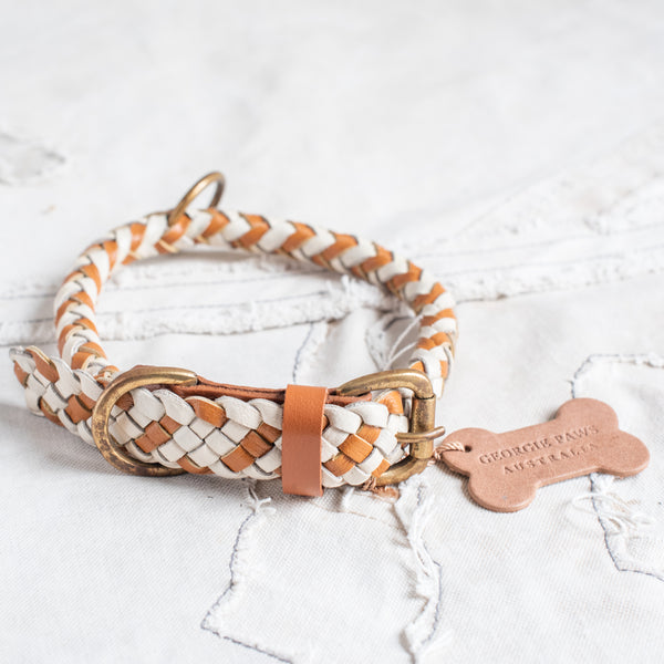+Tonto Collar - White and Tan Leather - The Lost + Found Department