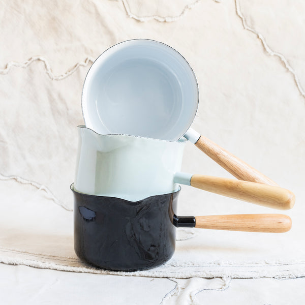 + Enamel Saucepan with Wooden Handle - The Lost + Found Department