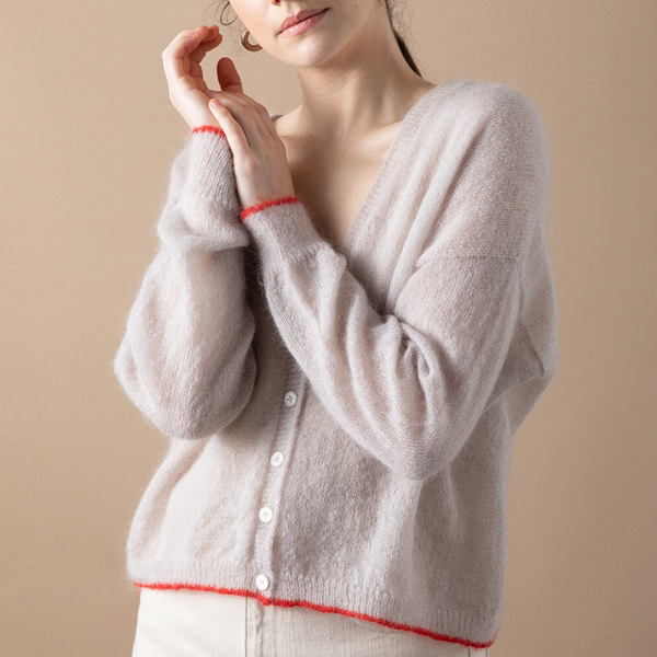 + Mist Contrast Cardigan by Francie - Oyster / Red - The Lost + Found Department