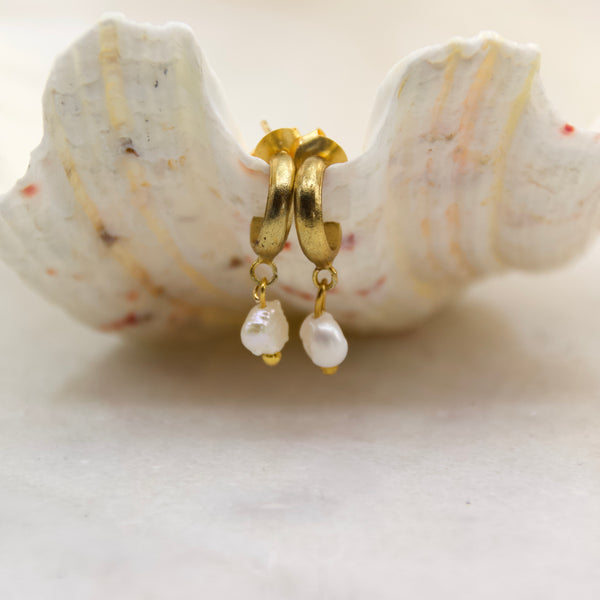 Freshwater Pearl Brass Huggie Hoop - The Lost + Found Department