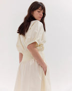 Cloth and Co The Gathered Sleeve Shirred Midi Dress
