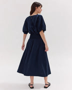 Cloth and Co The Gathered Sleeve Shirred Midi Dress
