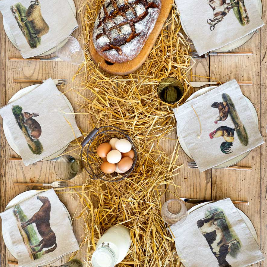 Illustrated Linen Napkin Set of 6 - Farm Animals
