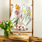 Illustrated Linen Kitchen Tea Towels - Tulips Narcissus