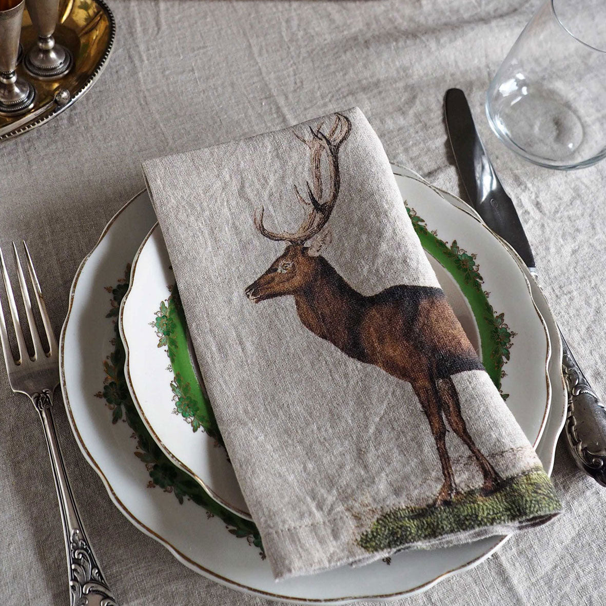 Illustrated Linen Napkin Set of 6 - Wild animals