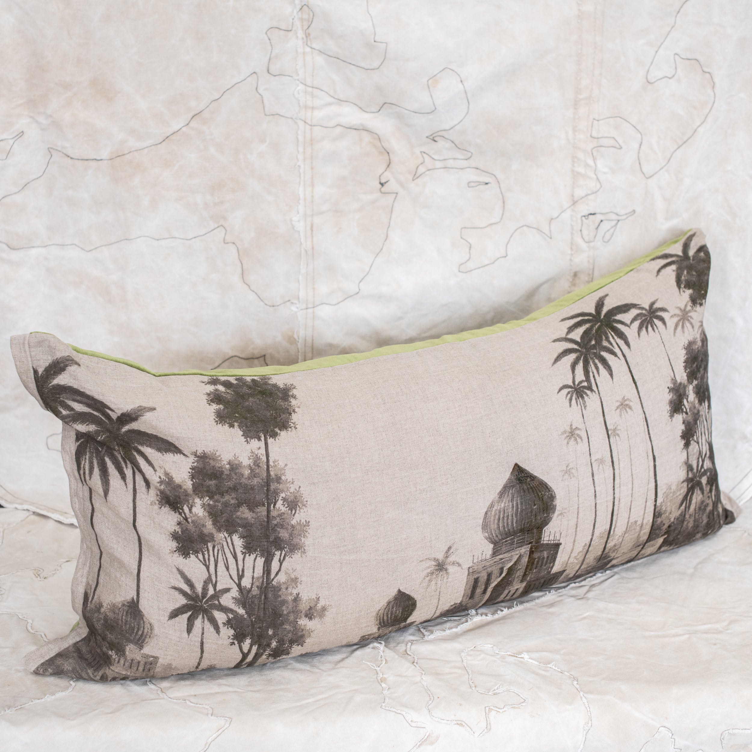Badalpur Monochrome Linen & Velvet Cushion 50 x 100