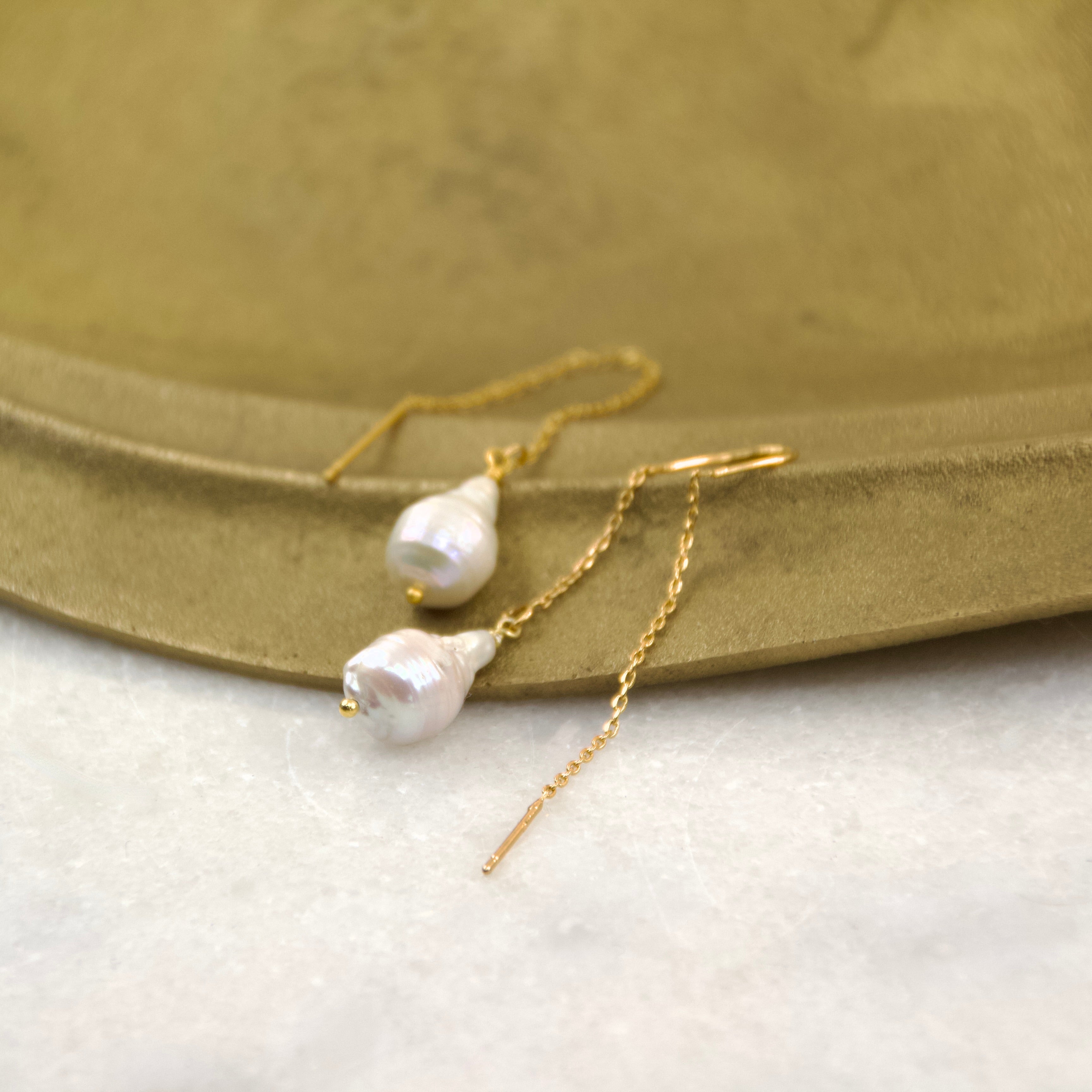 Baroque Freshwater Pearl Thread & Bar Earring
