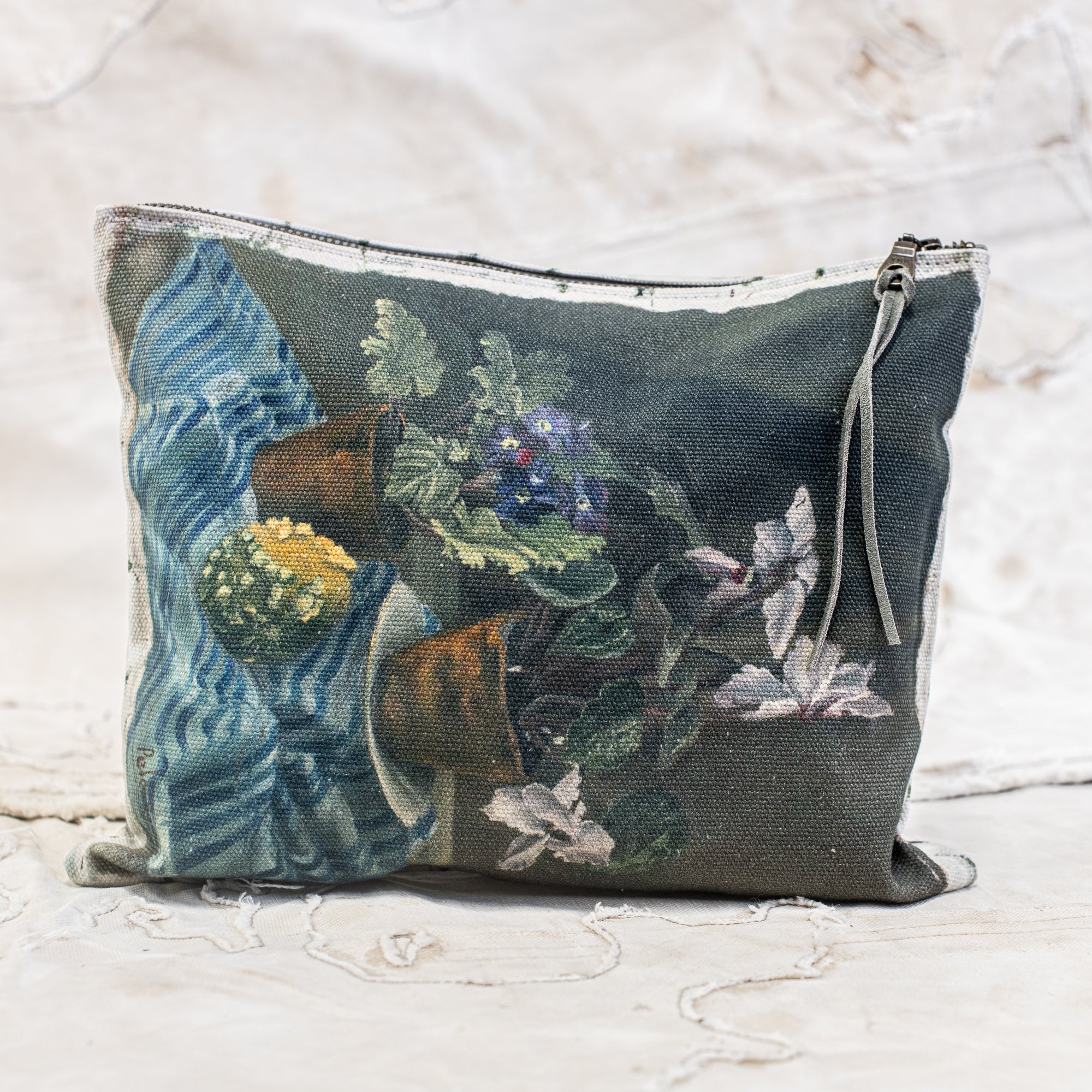 Swarm Canvas Painting Zip Clutch -  Violets & Cyclamens