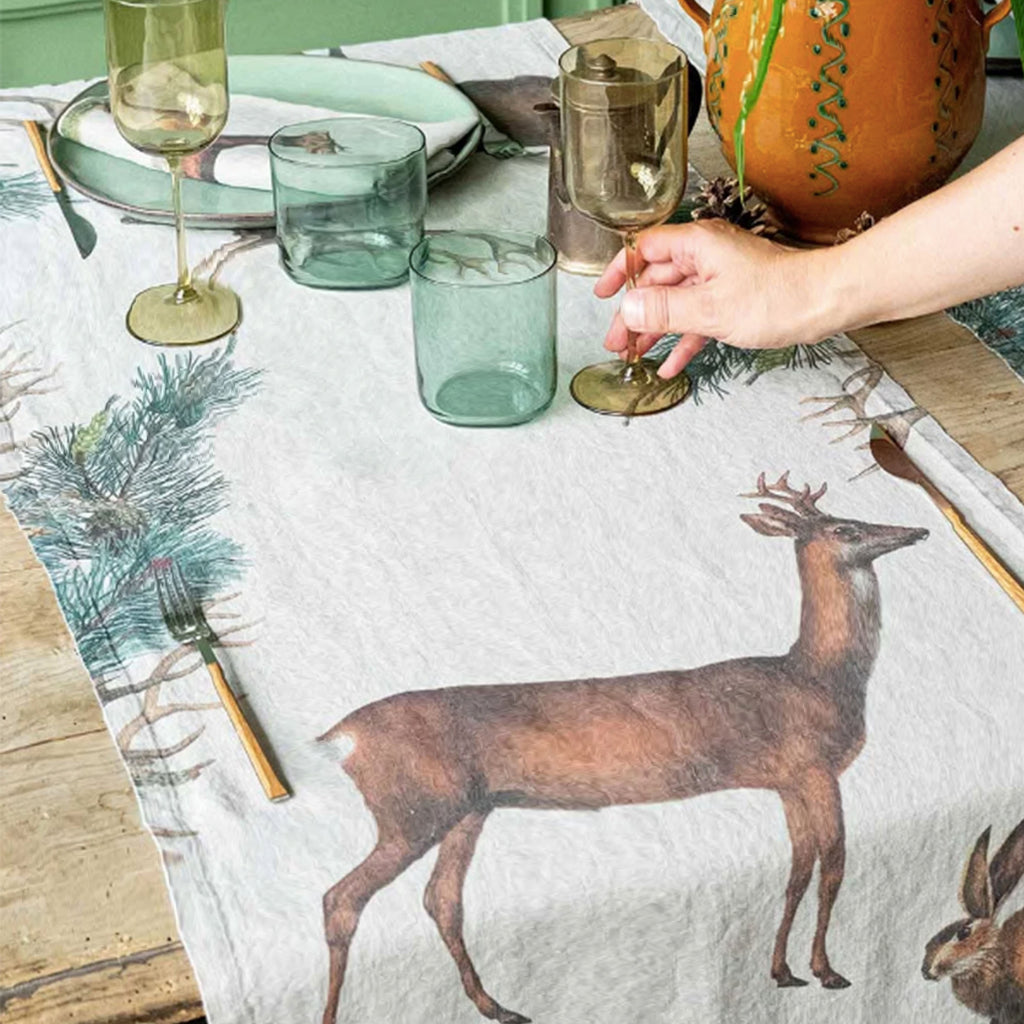 Illustrated Linen Table Runner - Wild Animals