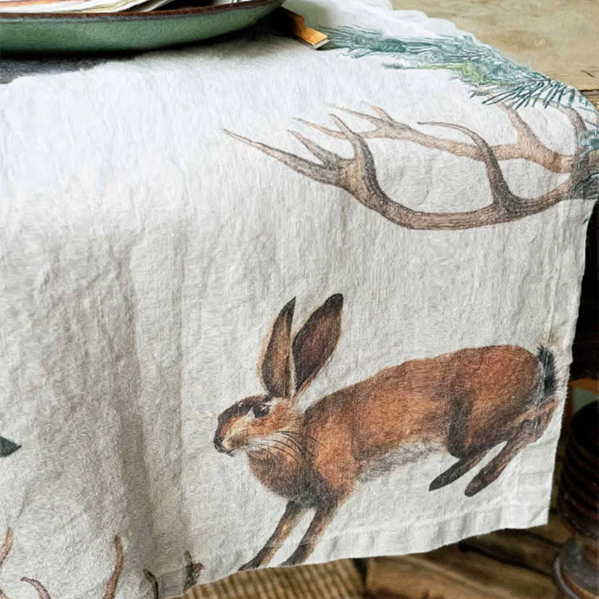 Illustrated Linen Table Runner - Wild Animals