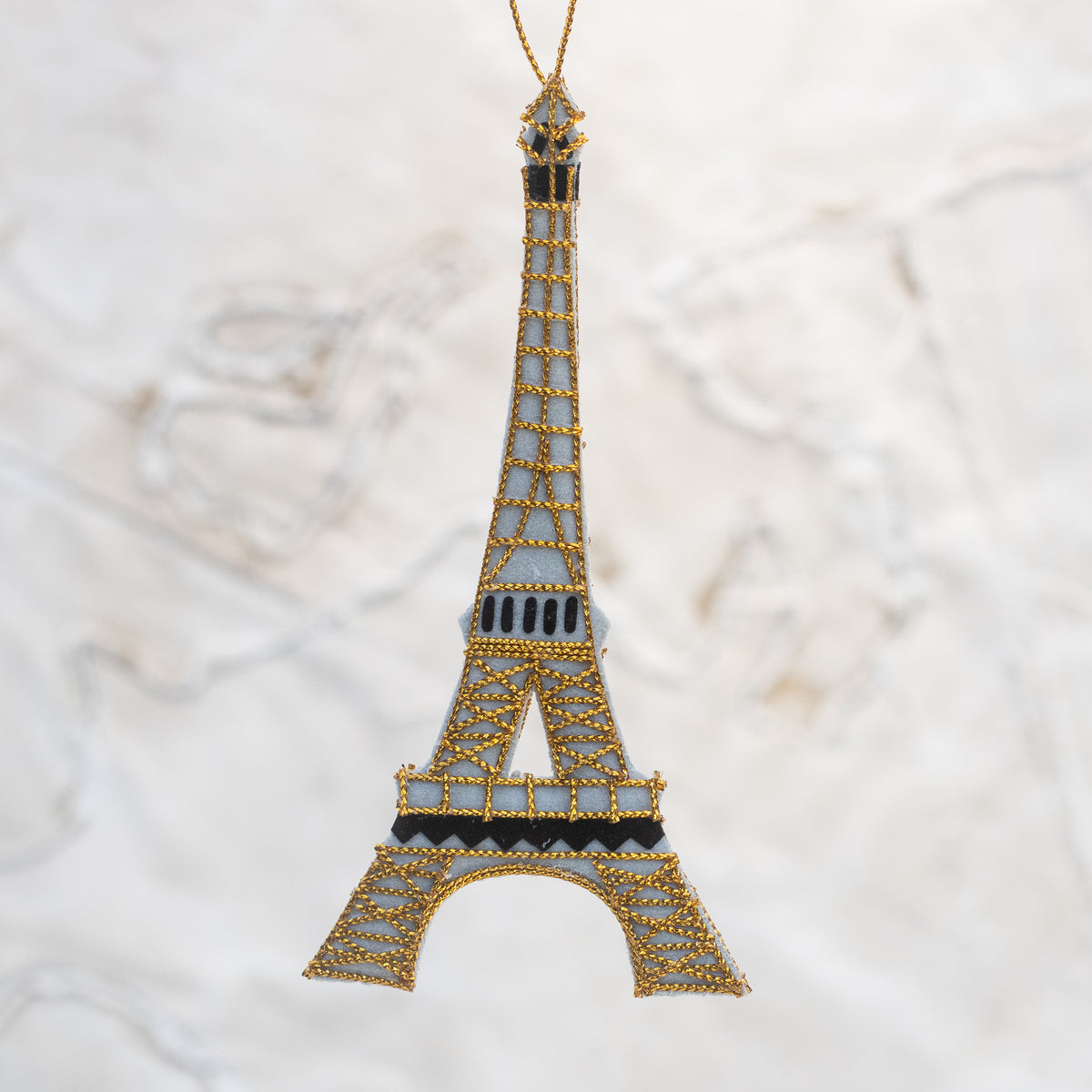 Gold and Grey Eiffel Tower with Gold Embroidery
