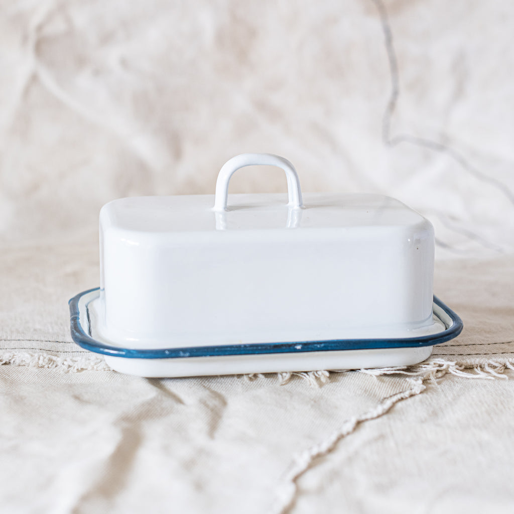 Enamelware Butter Dish with Lid Blue Rim– The Lost Found