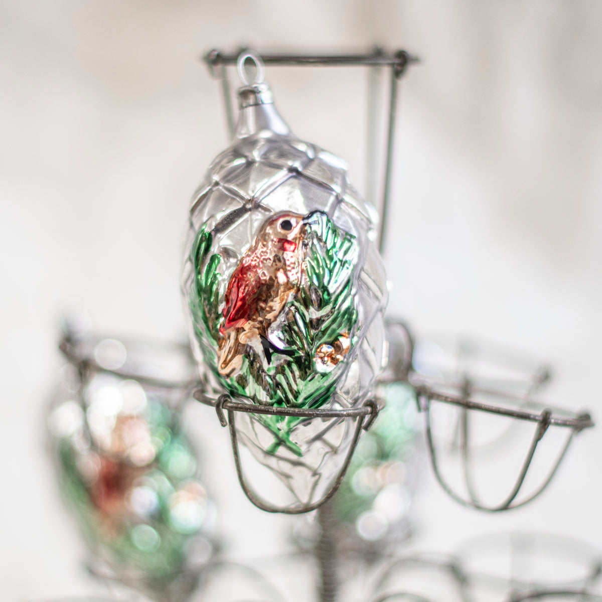 Glass Ornamentation - Cone w Bird