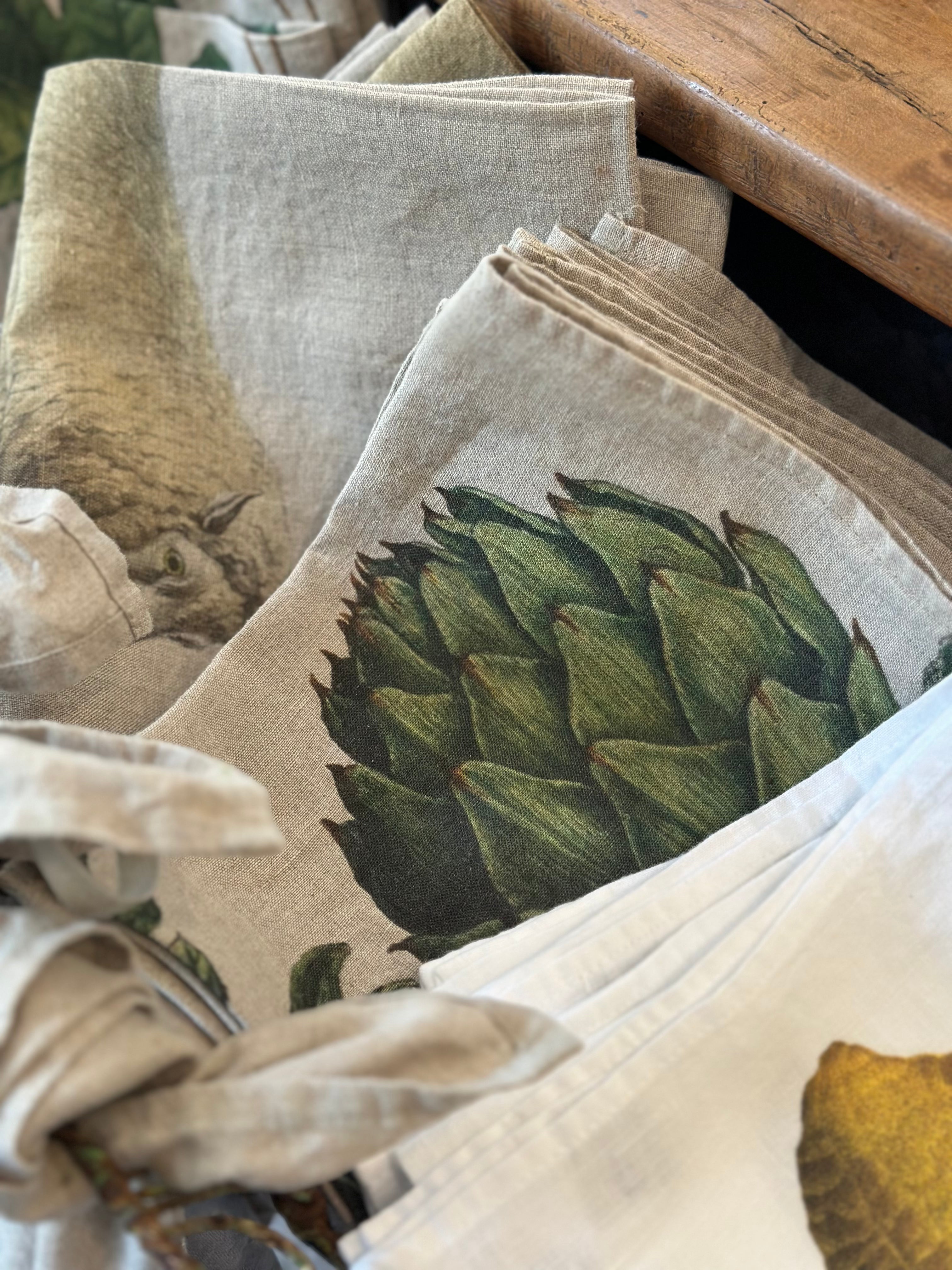 Illustrated Linen Kitchen Tea Towels - Artichoke or  Beetroot