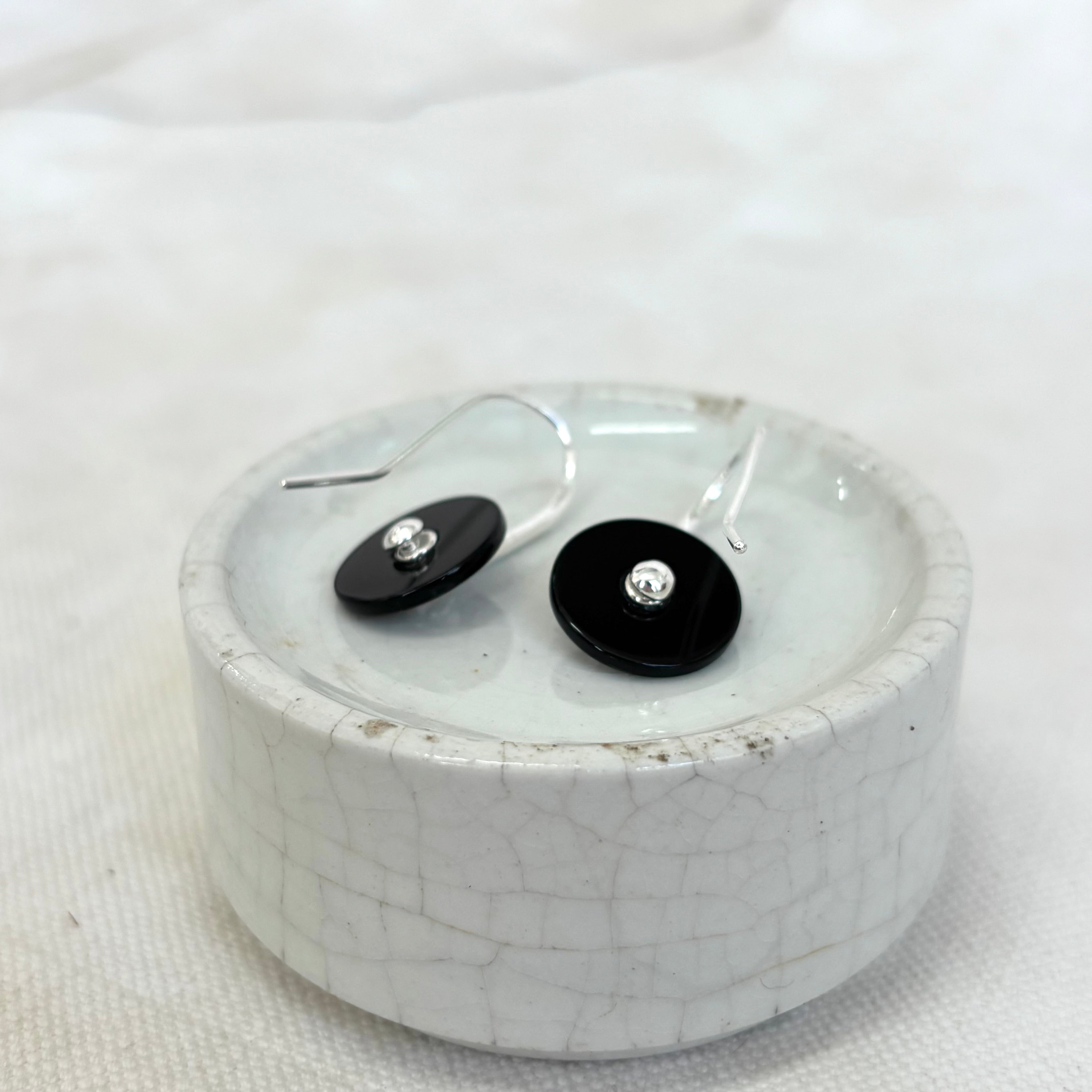 Baie Earrings Onyx - Silver