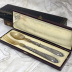 French Antique Silver and Horn Salad Servers