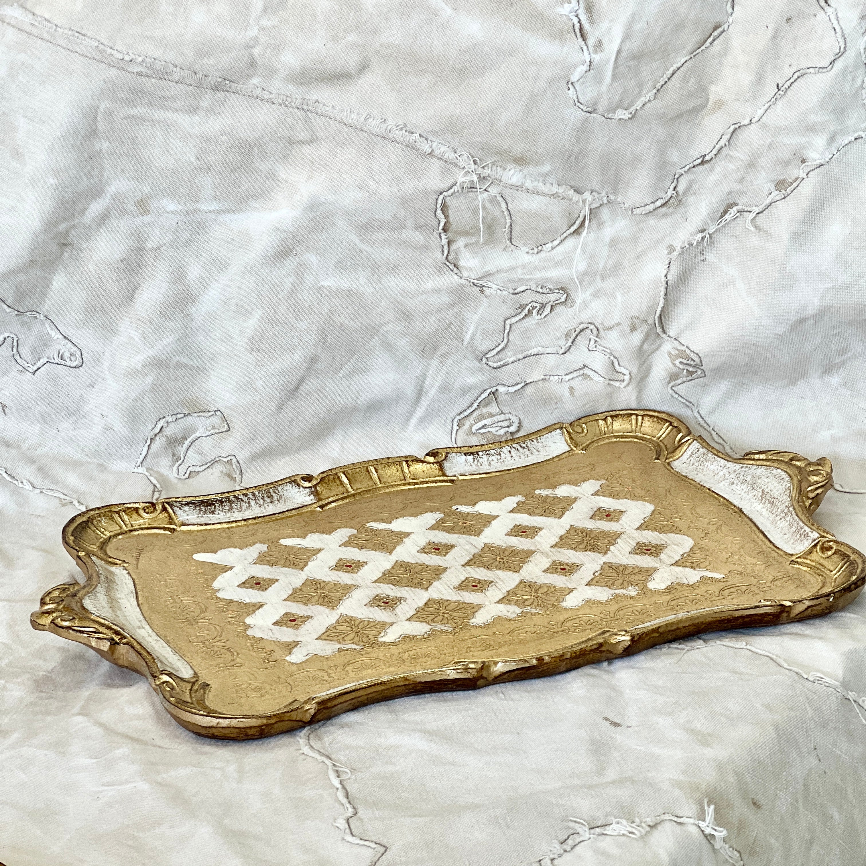 Italian Gold Leaf Tray with Handle Rectangular #1