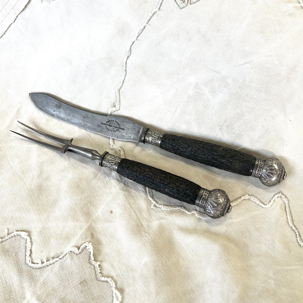 Antique Stag handled Carving set