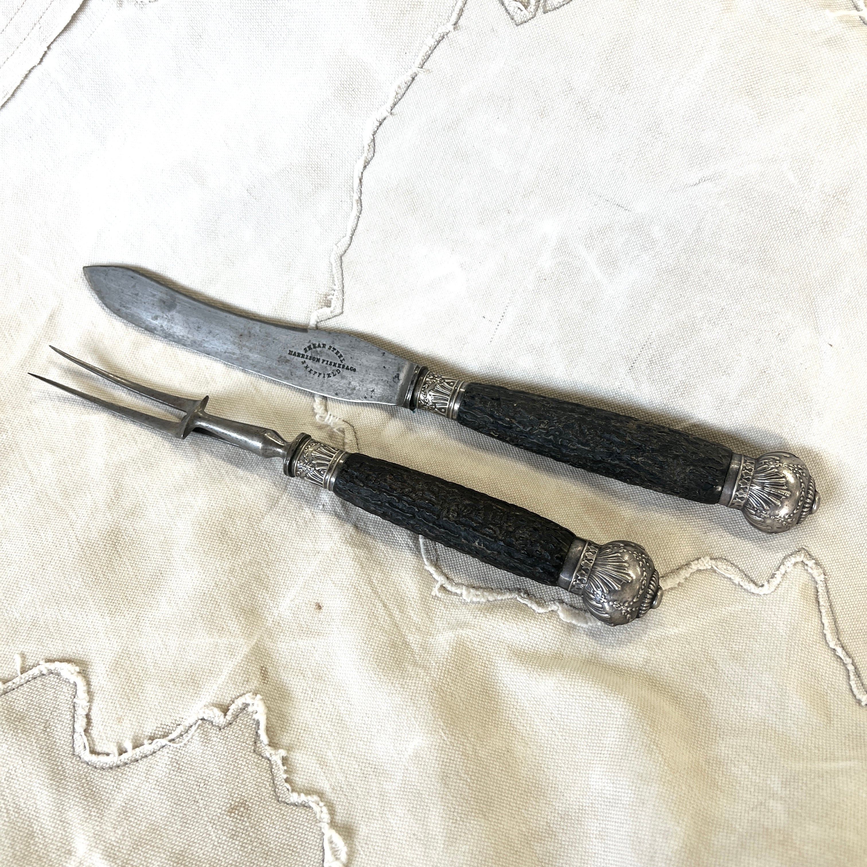 Antique Stag handled Carving set
