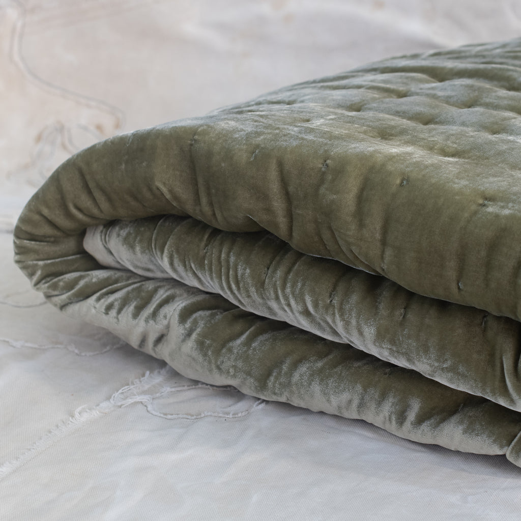 Bedding Sage Green Velvet Throw PURE VELVET QUILT SAGE GREEN