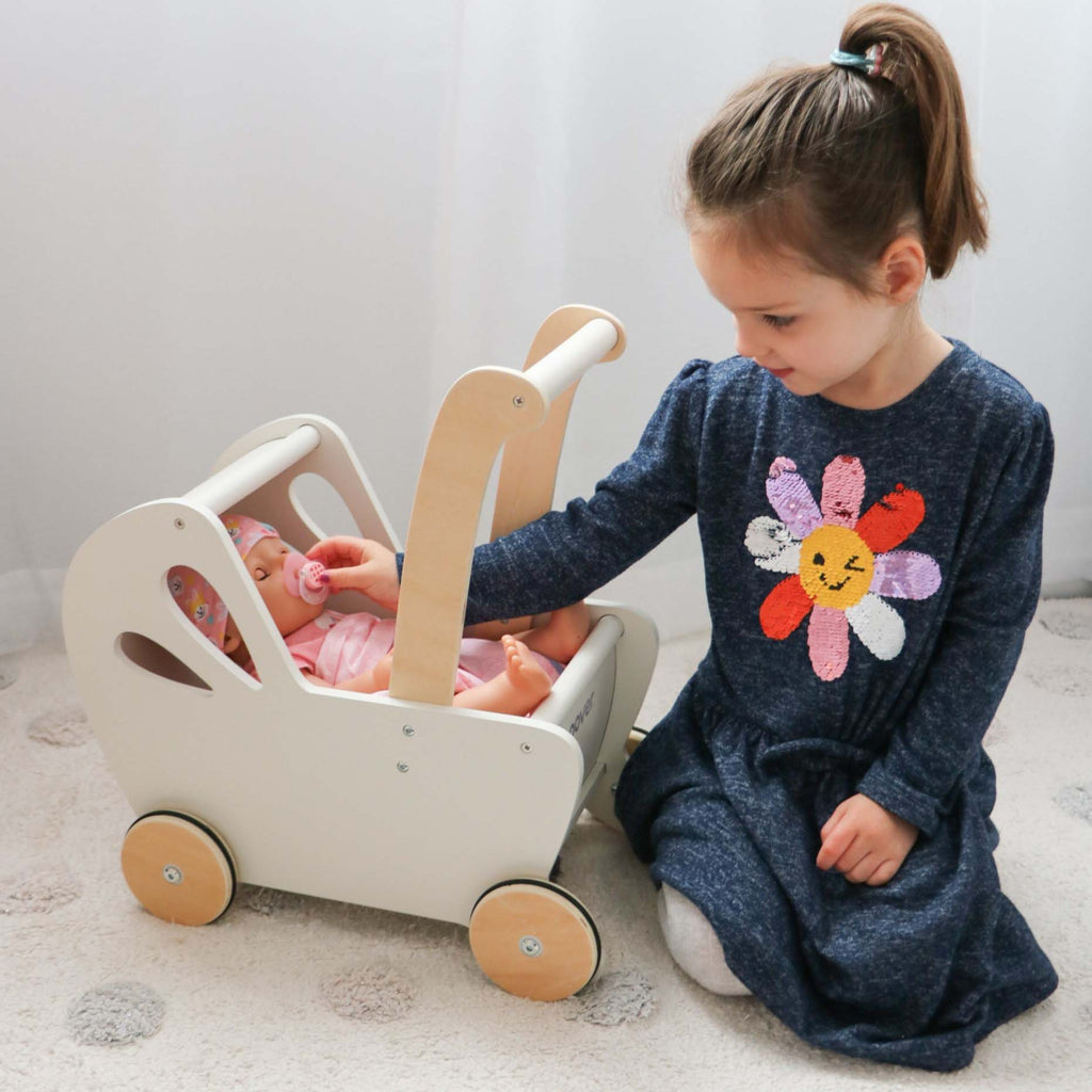 White wooden dolls pram cheap
