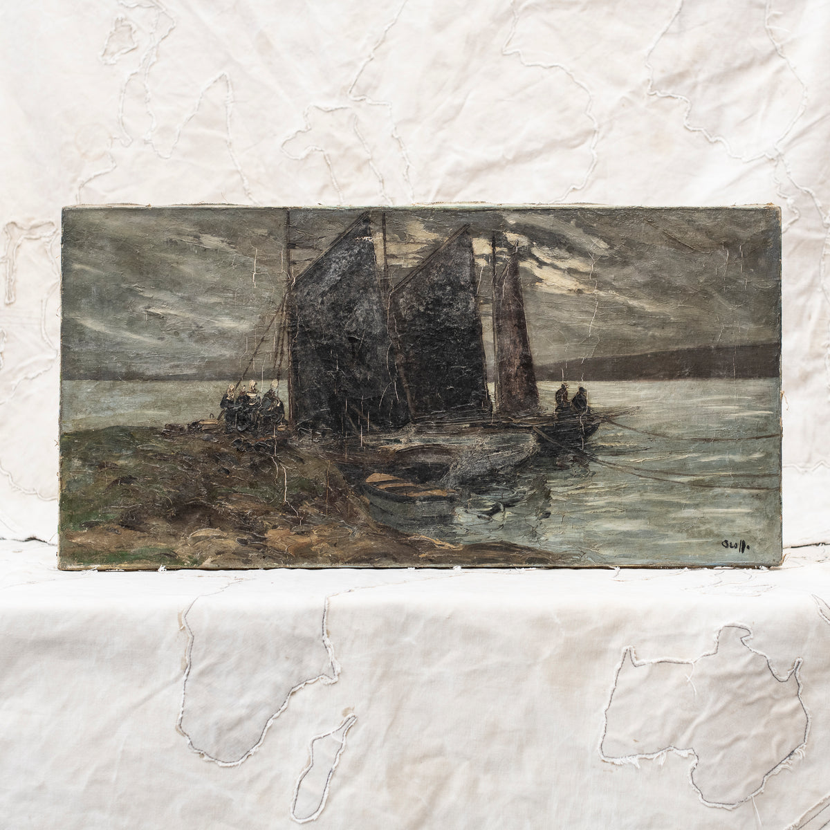 Antique European Painting  Dark Seas