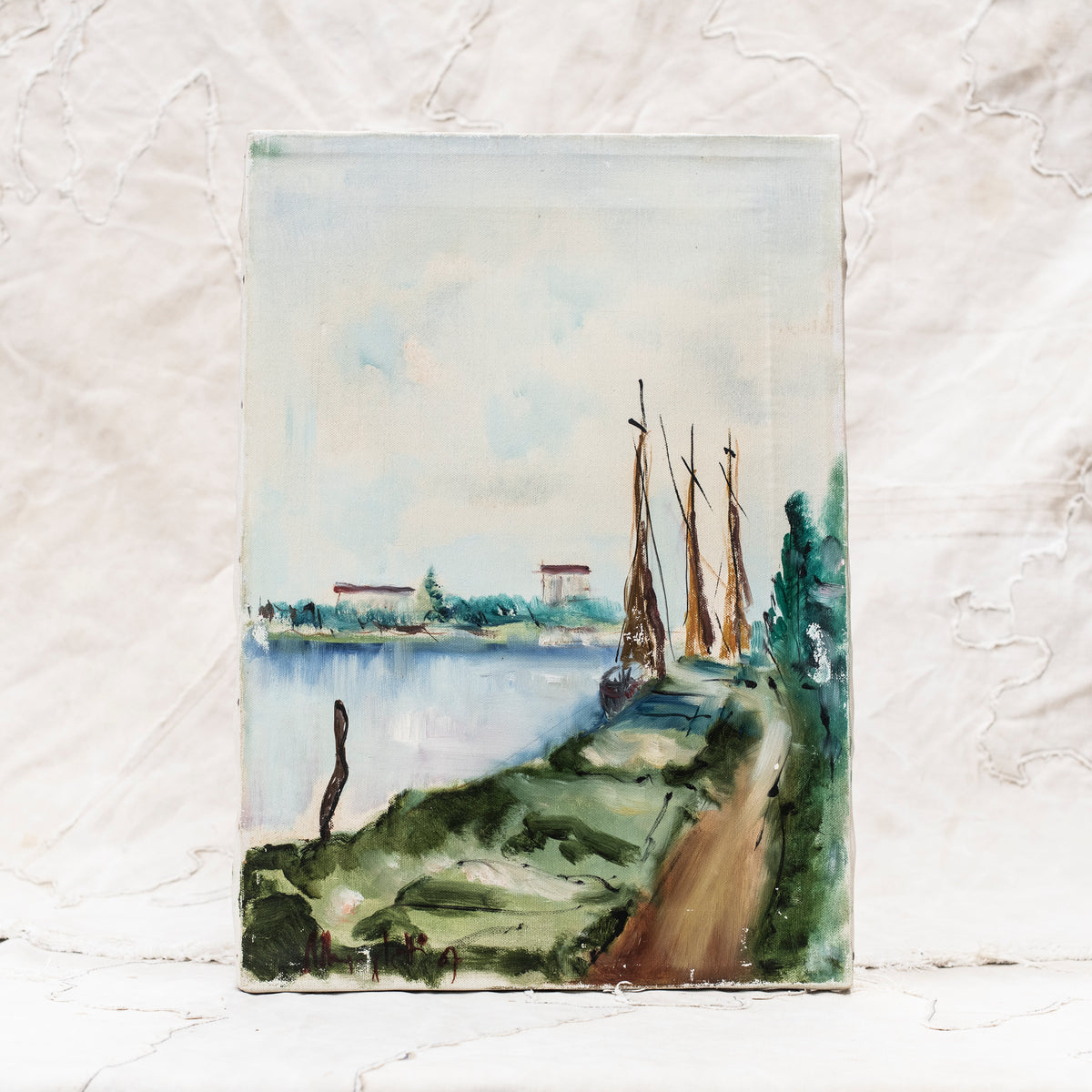 Antique European Painting Peaceful Harbour