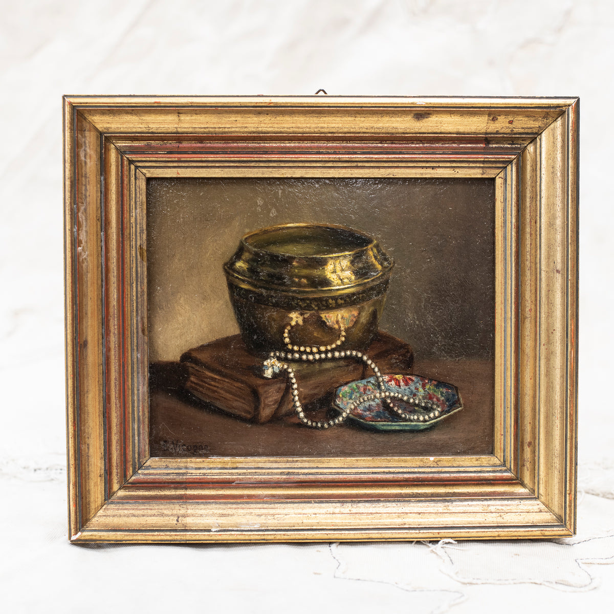 Antique European Painting Pearls and Porcelain