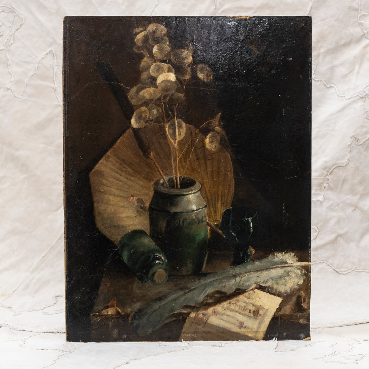 Antique European Painting Still Life in Amber