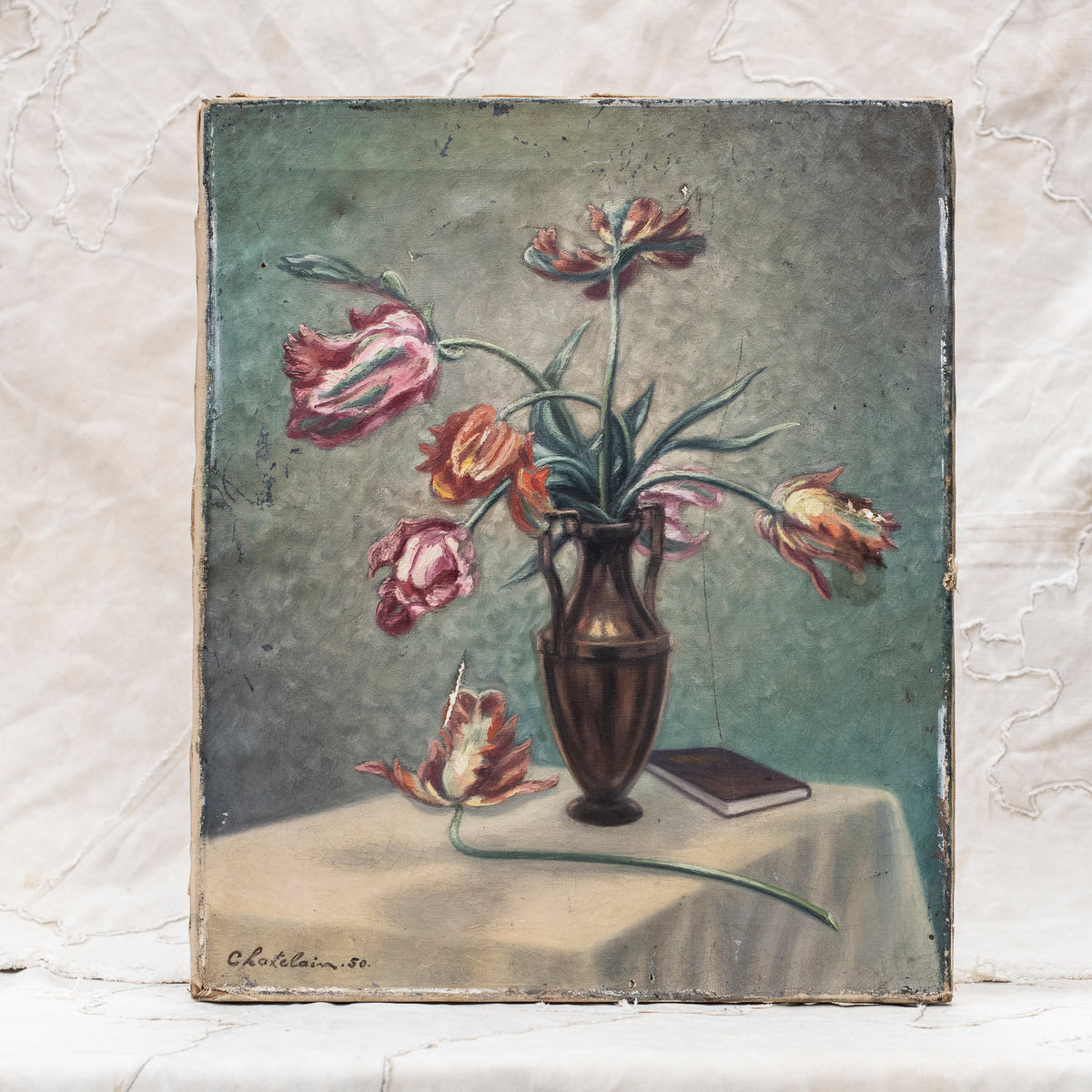 Antique European Painting Tulip Time