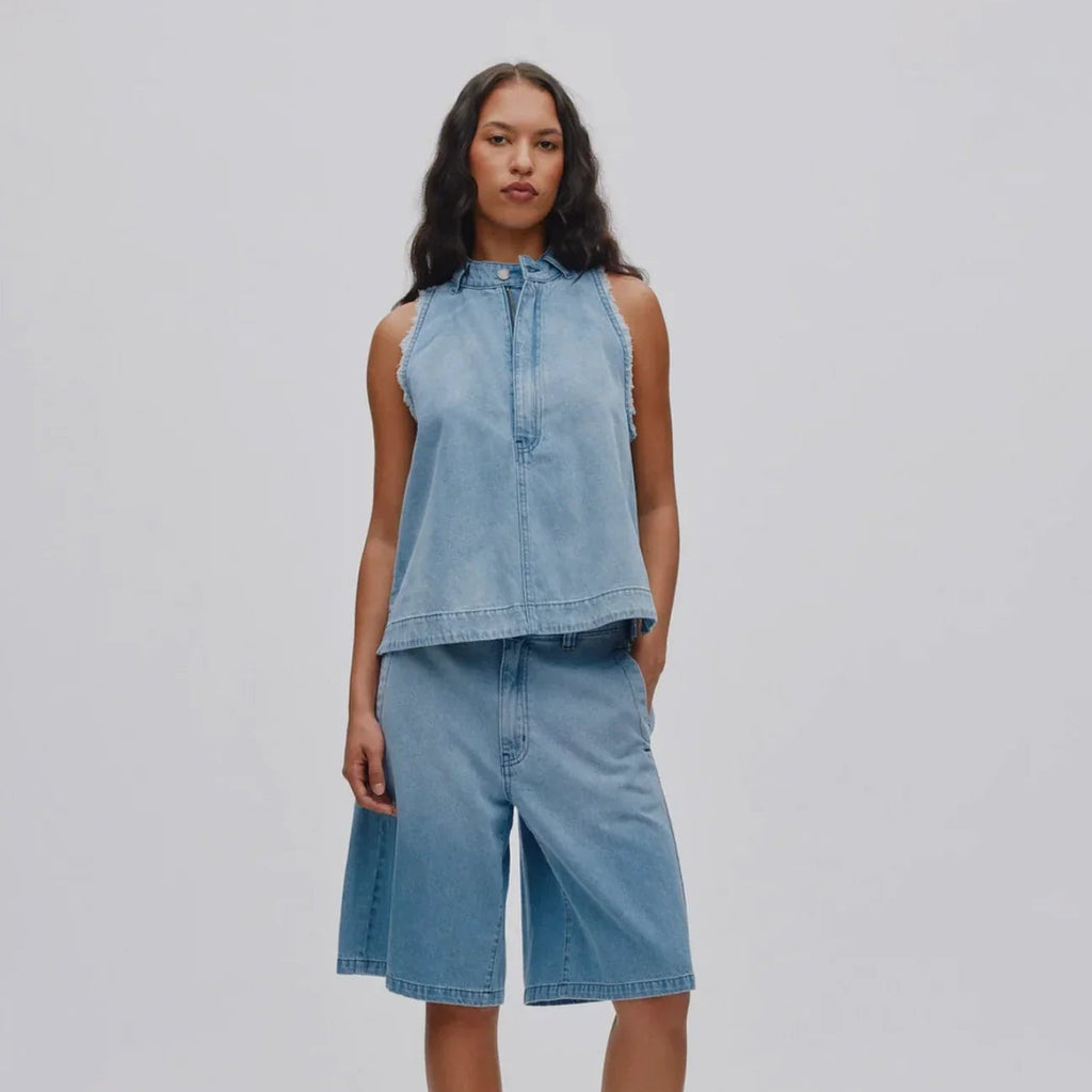Raben Saloner - Light washed denim halter top