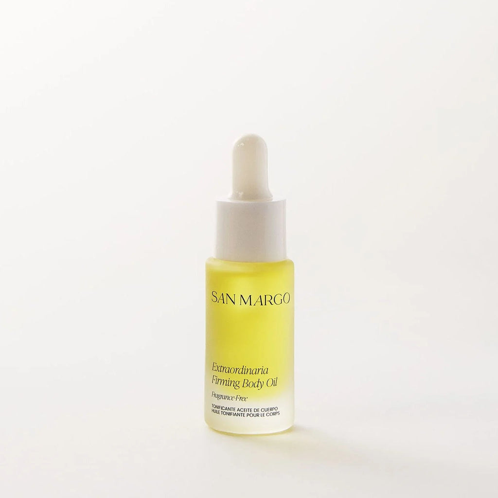 Bottle of San Marco body oil on a white background