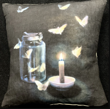 Anita Mertzlin - Linen Moths to a Flame Cushion