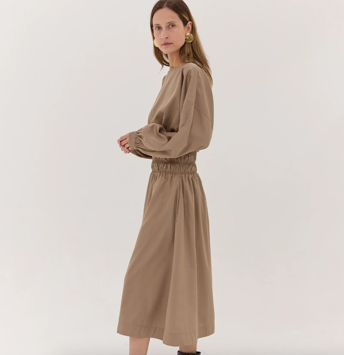 Cloth and Co The Billow Sleeve Winter Dress - Praline