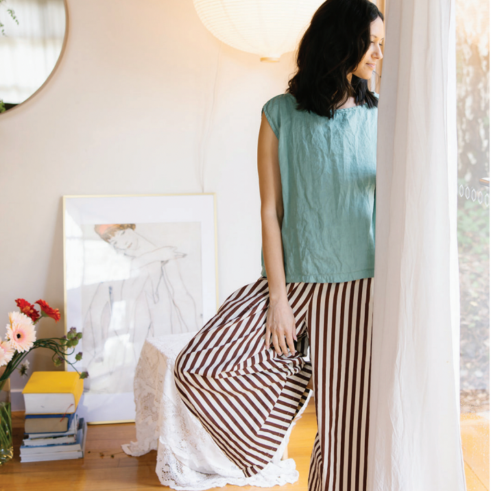 Metta Melbourne Chisato Pant - Cotton Poplin Coco Stripe