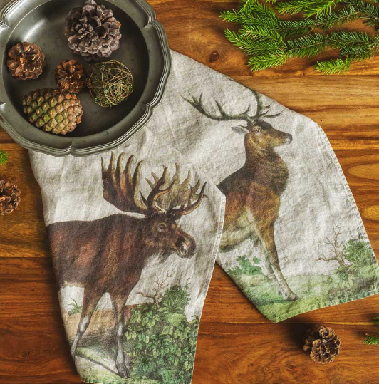 Illustrated Linen Kitchen Tea Towels - Moose & Deer