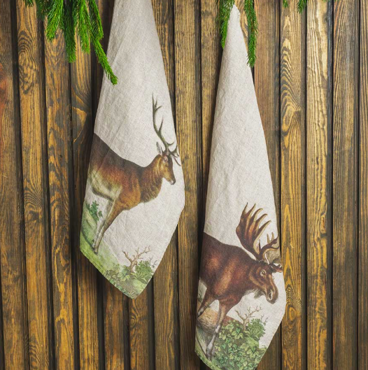 Illustrated Linen Kitchen Tea Towels - Moose & Deer