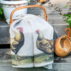 Illustrated Linen Kitchen Tea Towels - Rooster & Hen