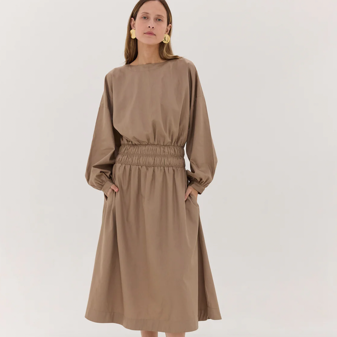 Cloth and Co The Billow Sleeve Winter Dress - Praline