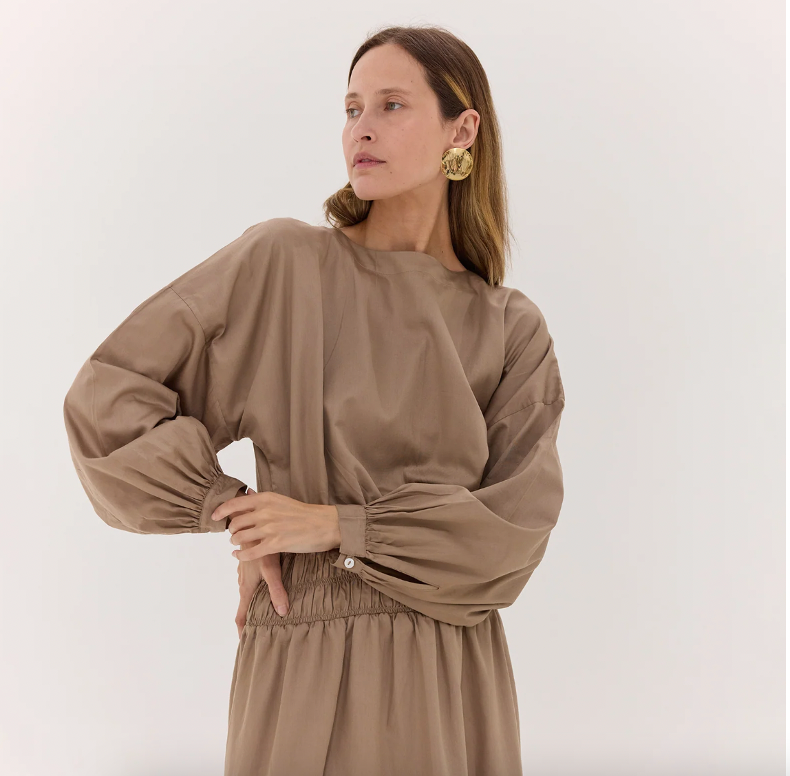 Cloth and Co The Billow Sleeve Winter Dress - Praline
