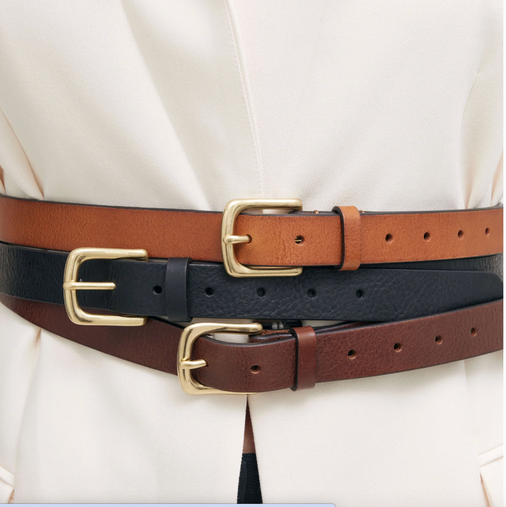 Classic Leather Belt with Brass Buckle