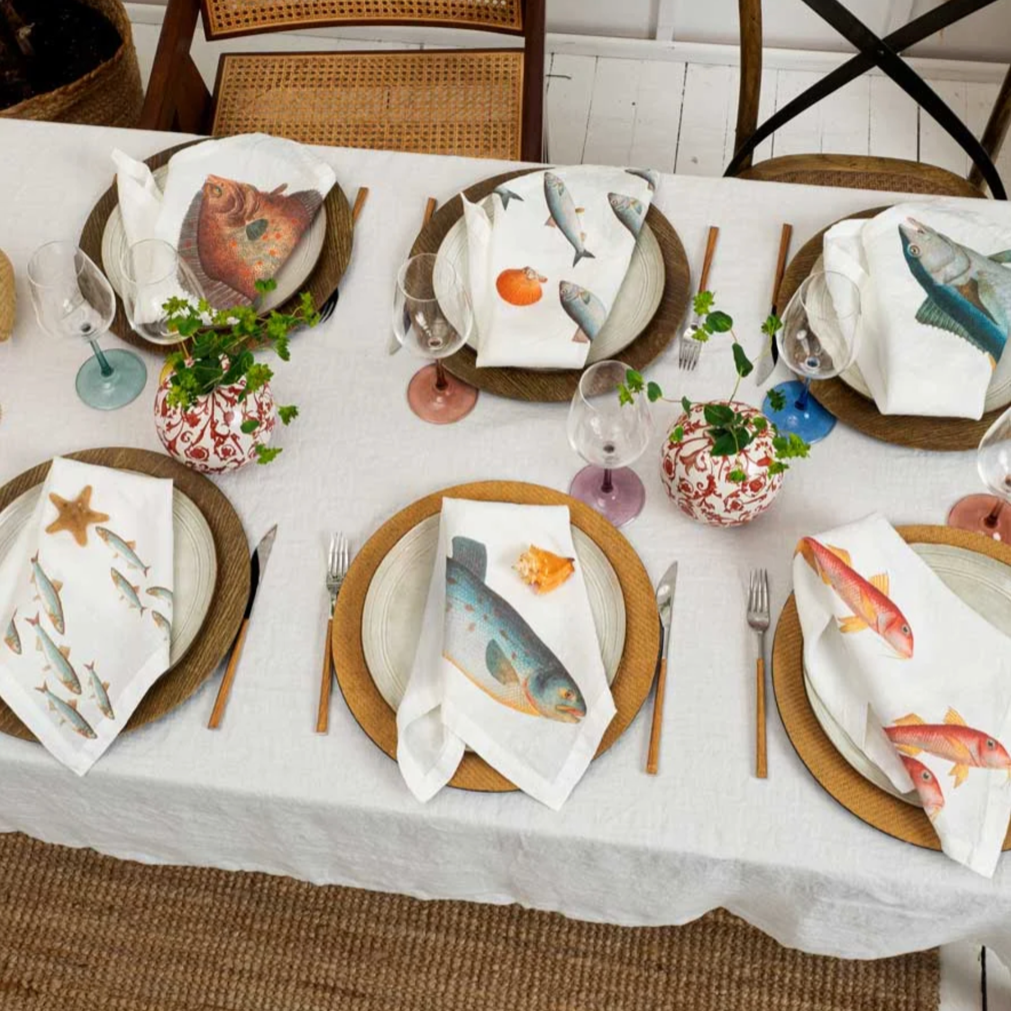 Illustrated Linen Napkins Set/6 - Sea Fish
