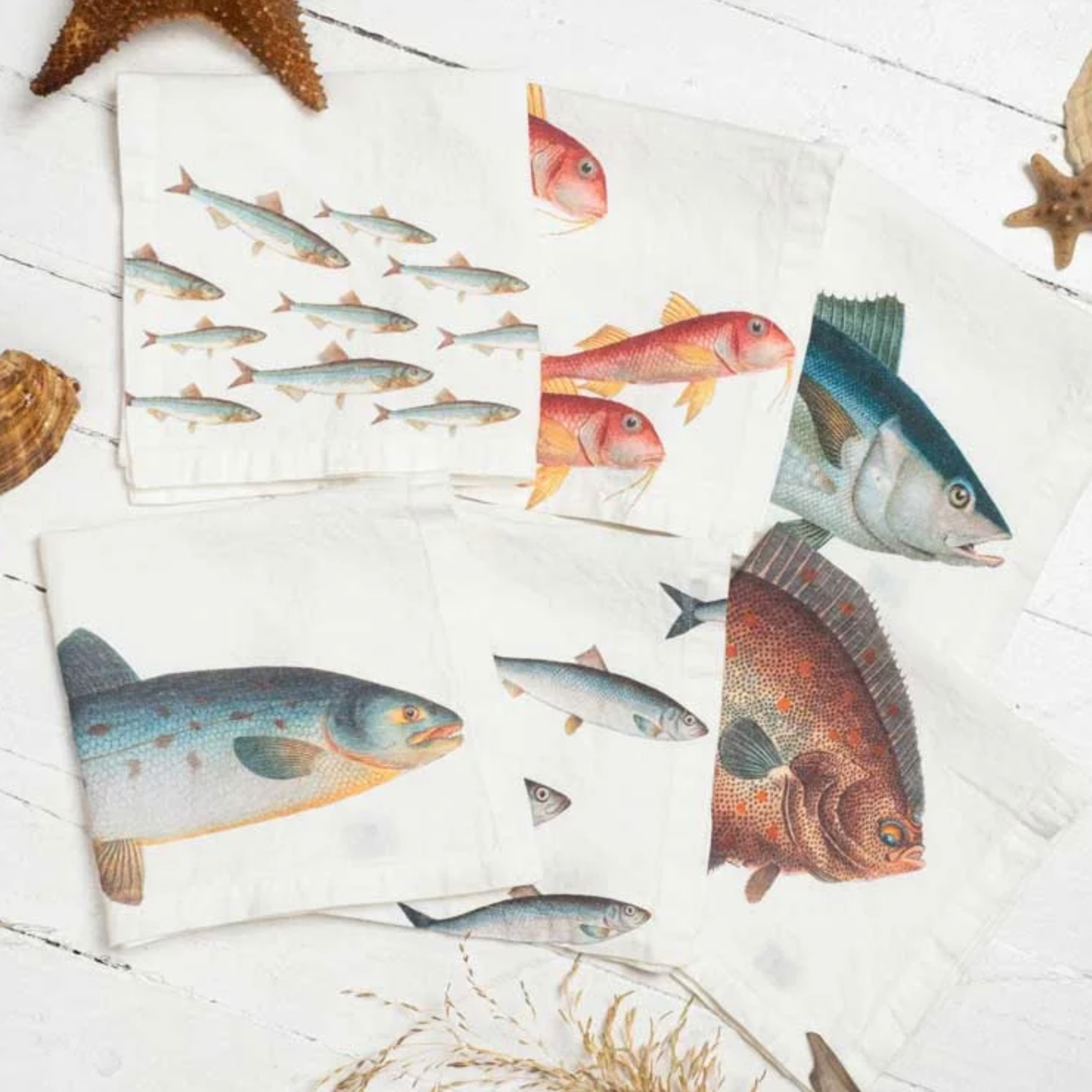 Illustrated Linen Napkins Set/6 - Sea Fish
