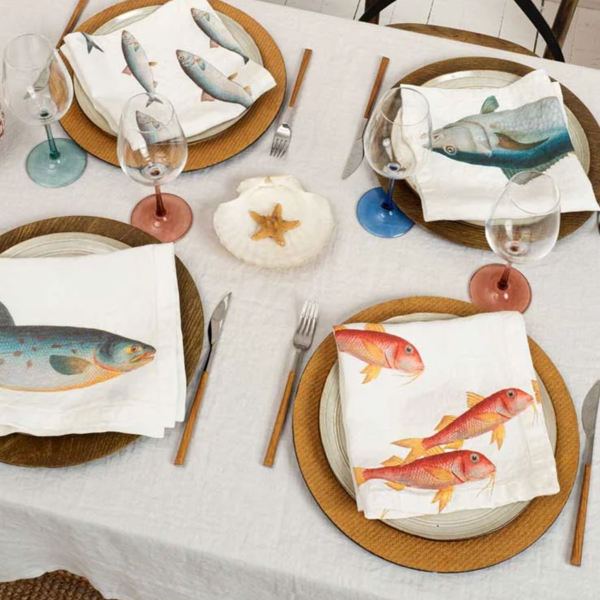 Illustrated Linen Napkins Set/6 - Sea Fish
