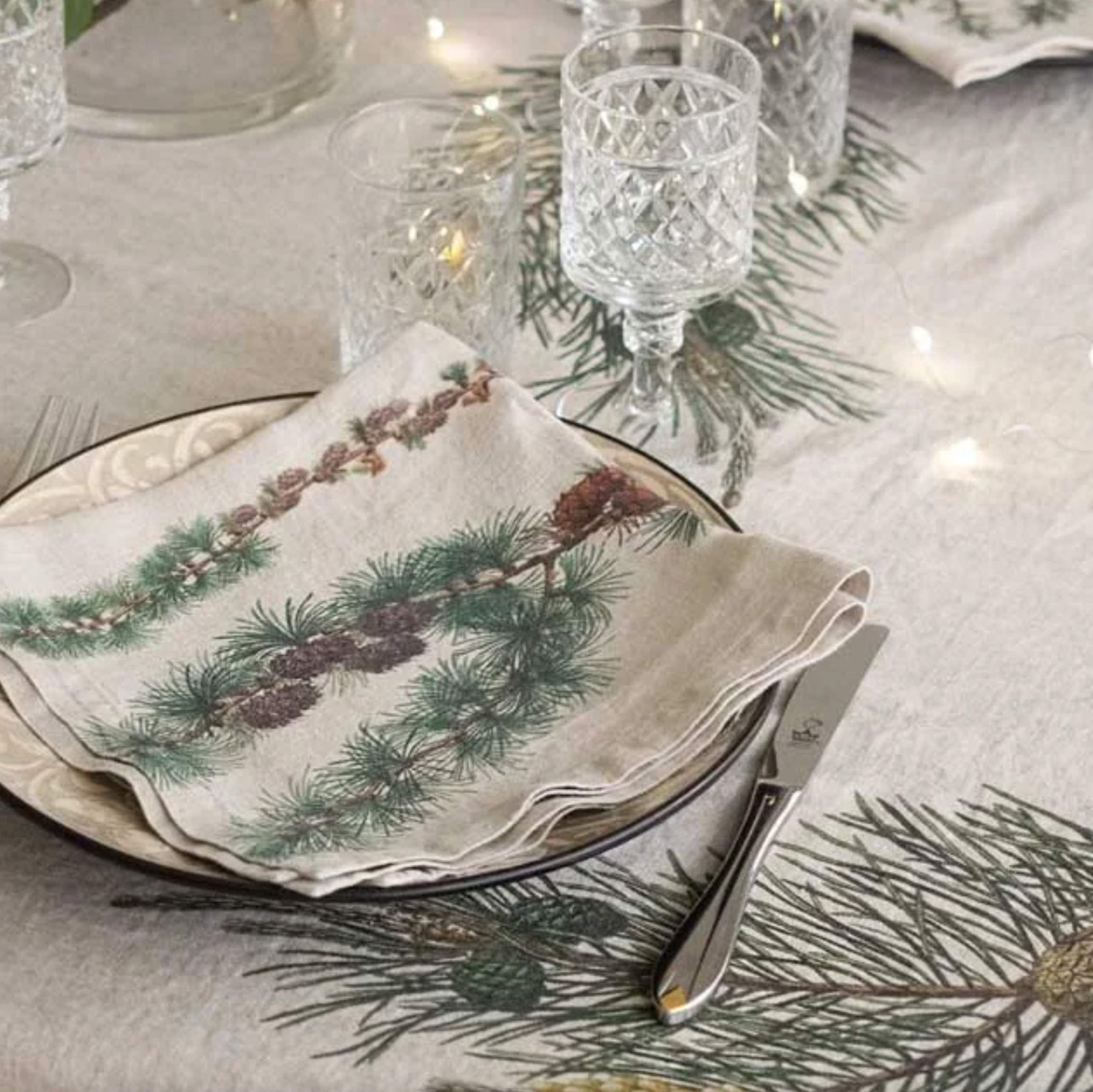 Illustrated Linen Napkins Set/6 - Pine Trees
