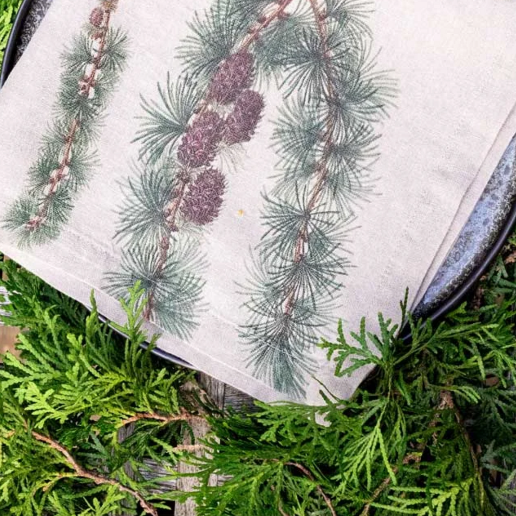 Illustrated Linen Napkins Set/6 - Pine Trees