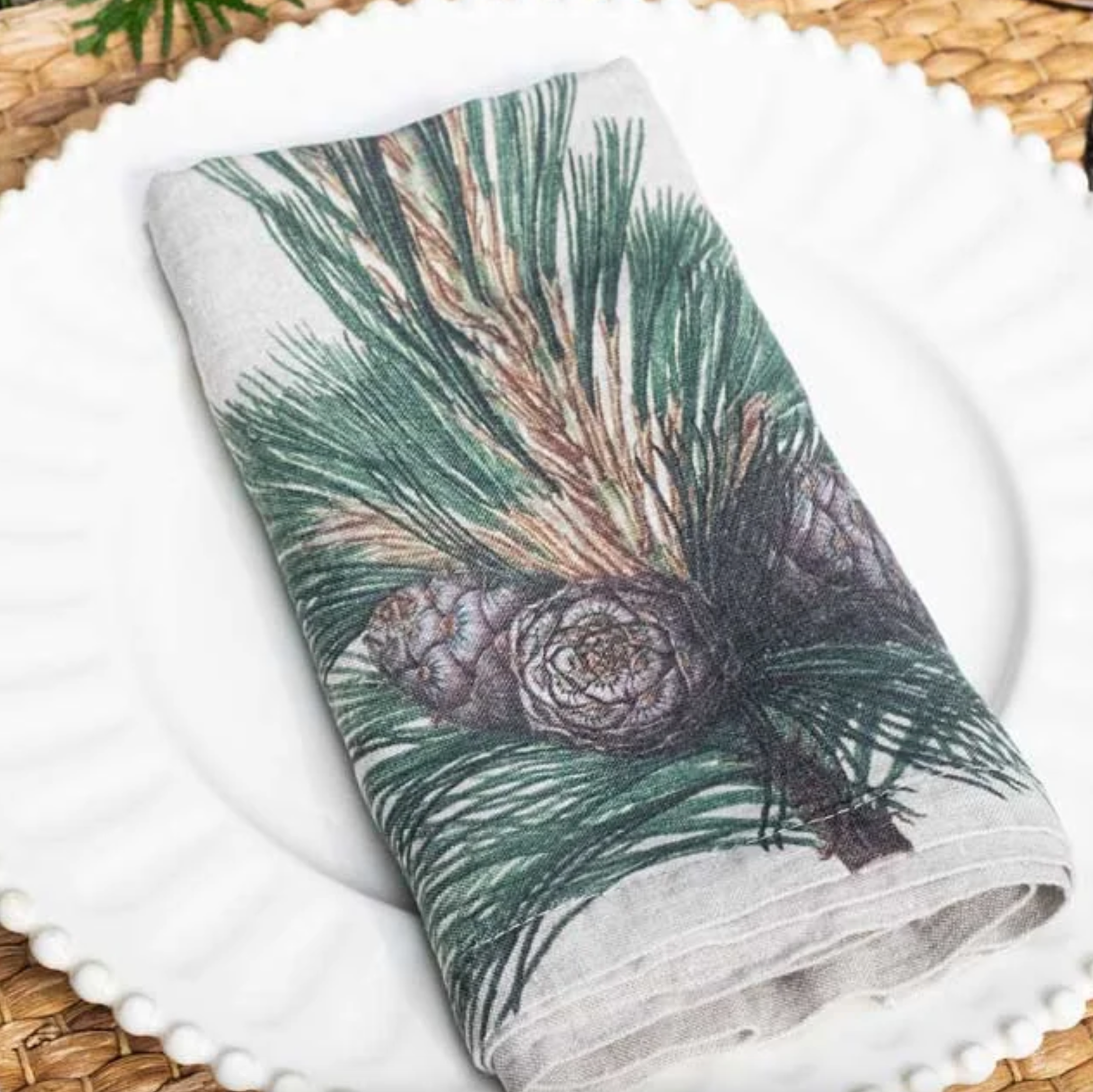 Illustrated Linen Napkins Set/6 - Pine Trees