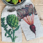 Illustrated Linen Kitchen Tea Towels - Artichoke or  Beetroot
