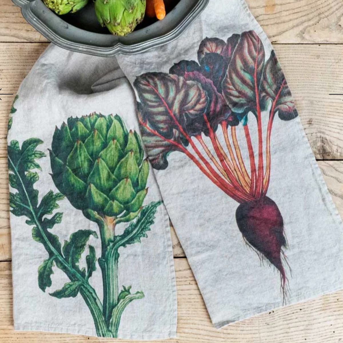 Illustrated Linen Kitchen Tea Towels - Artichoke or  Beetroot