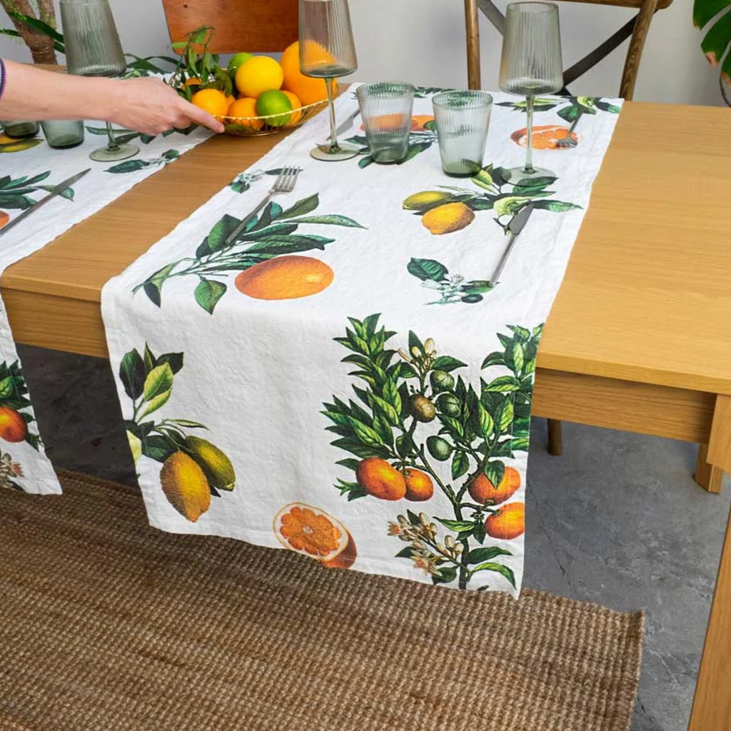 Illustrated Linen Table Runner - Citrus